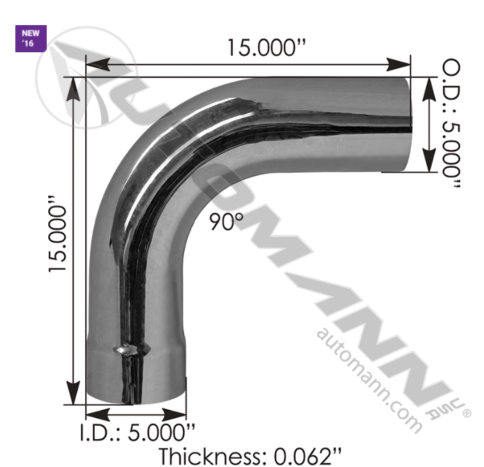 562.U4590E15C-EXHAUST ELBOW 5IN 90DEG ID-OD CHROME