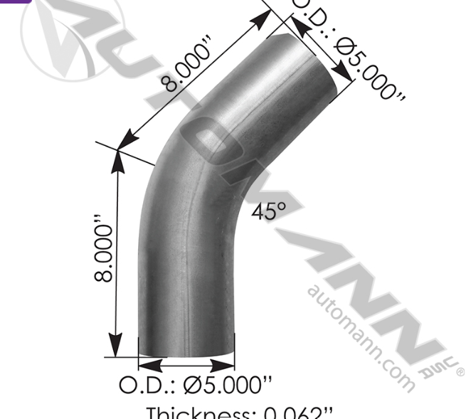 562.U4545S8A-EXHAUST ELBOW 5IN 45 DEG OD-OD ALZ