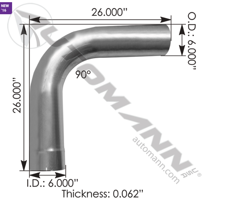 562.U4690E26A-EXHAUST ELBOW 6IN 90 DEG ID-OD ALZ