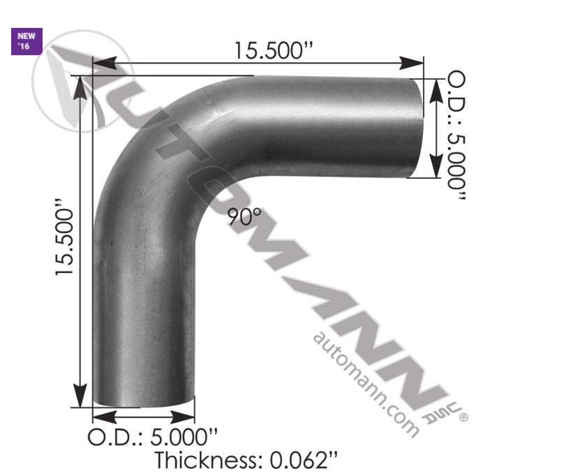 562.U4590S15A-EXHAUST ELBOW 5IN 90 DEG OD-OD ALZ