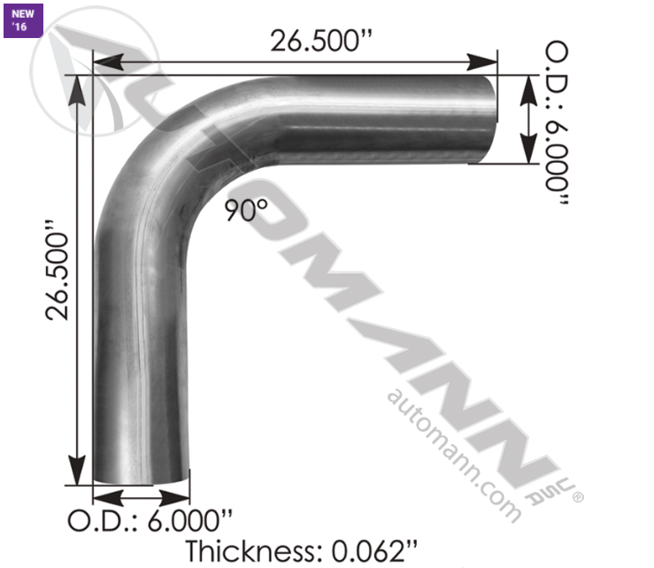 562.U4690S26A-EXHAUST ELBOW 6IN 90 DEG OD-OD ALZ