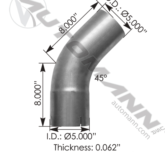 562.U4545E7A-EXHAUST ELBOW 5IN 45 DEG ID'OD ALZ
