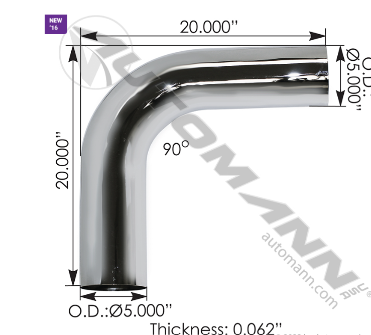 562.U4590S20C-EXHAUST ELBOW 90 DEG 5IN OD-OD CHROME