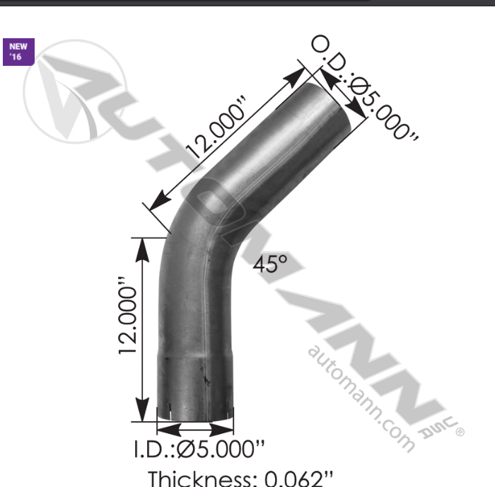 562.U4545E12A-EXHAUST ELBOW 45 DEG 5IN ID'OD