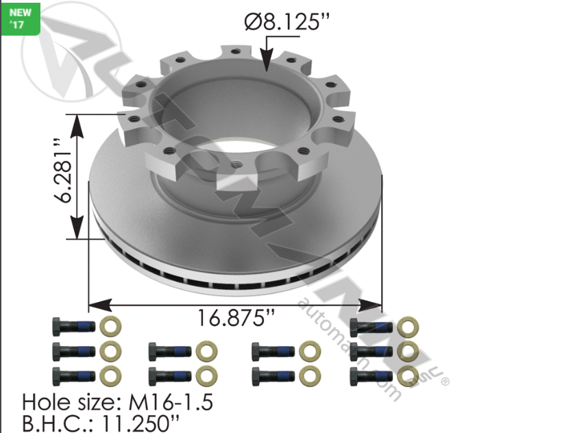 153.100201-BRAKE ROTOR 16.87IN 6.281IN M44DH20682, CM 10020682 CM 10020109