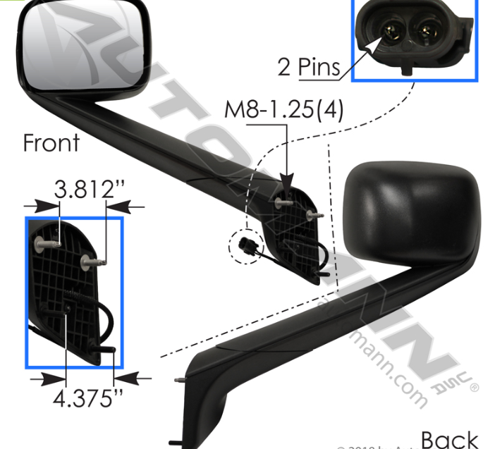 563.46091-HOOD MOUNT MIRROR LH BLACK FREIGHTLINER