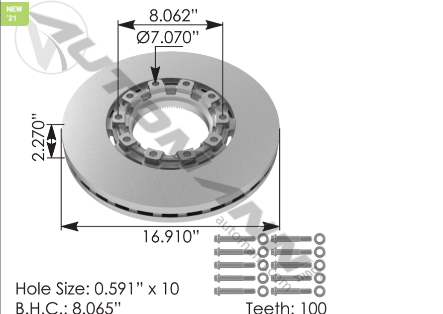 153.130036-AIE DISC BRAKE ROTOR KIT 16.910IN
