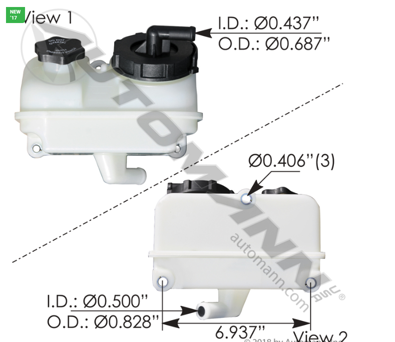 575.1076-POWE STEERING RESERVOIR FREIGHTLINER 08-'14 M2..'08-Up Cascadia
